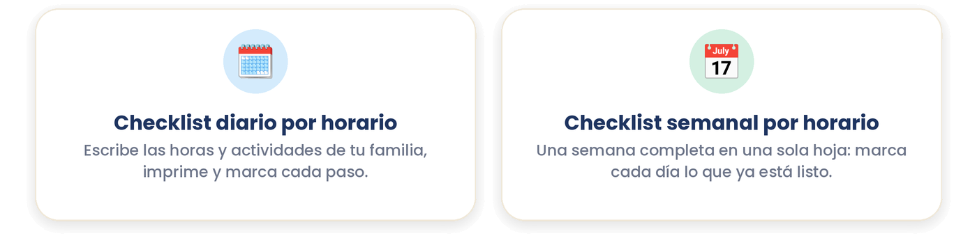 2 checklists por horario: diario y semanal