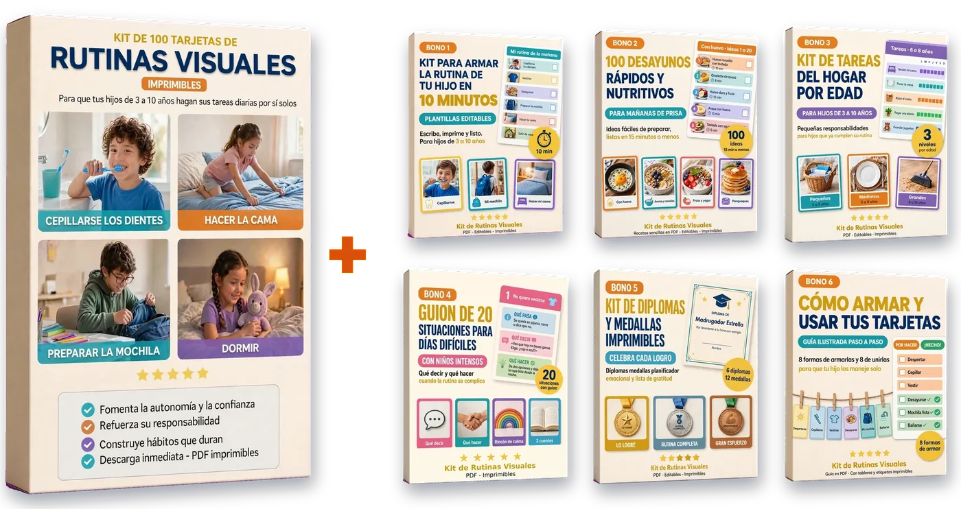 Kit de 100 tarjetas de rutinas visuales más los 6 bonos incluidos