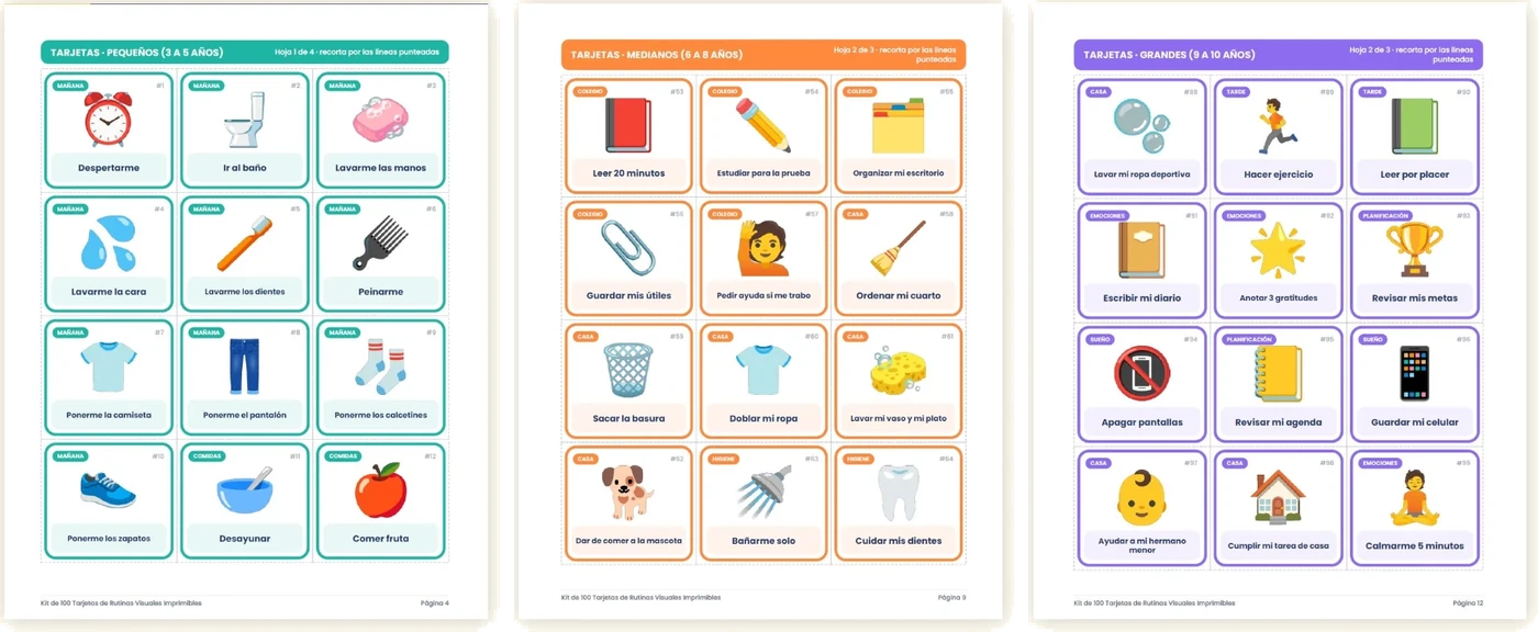 Tarjetas de pictogramas para pequeños, medianos y grandes